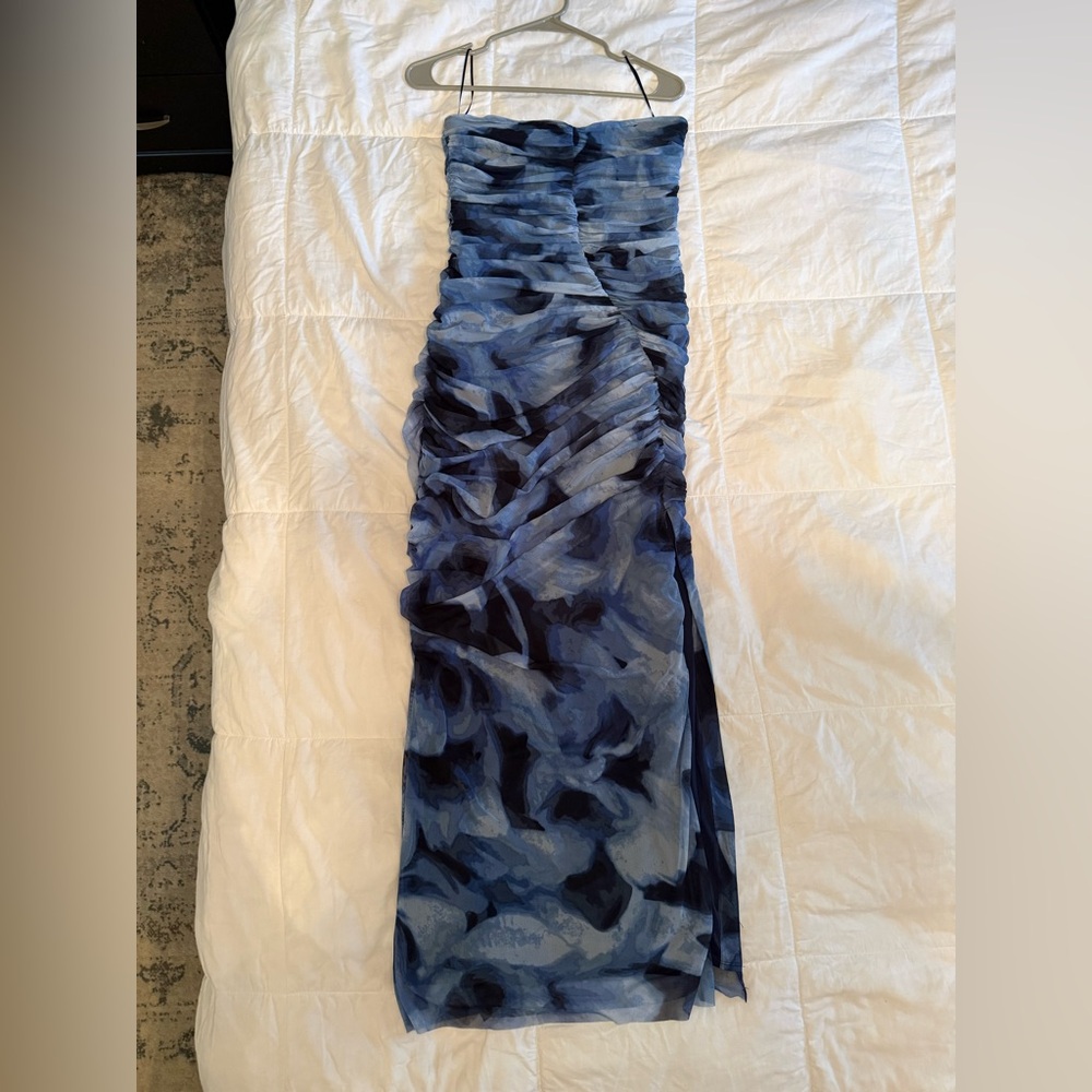 Abercrombie & Fitch Strapless Blue and Black Ruched Dress